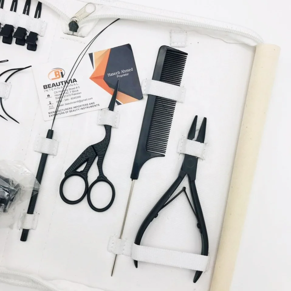 Black Matte Micro Beads Tool Kit Set Wholesale Premium Quality Custom Logo Human Hair Extension Pliers Alligator Clips Microbead
