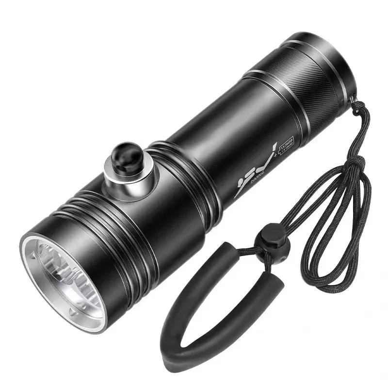 High Penetration Diving Equipment Scuba Flashlight Waterproof LED Torch Light Dual Light Source Underwater Diving Flashlights