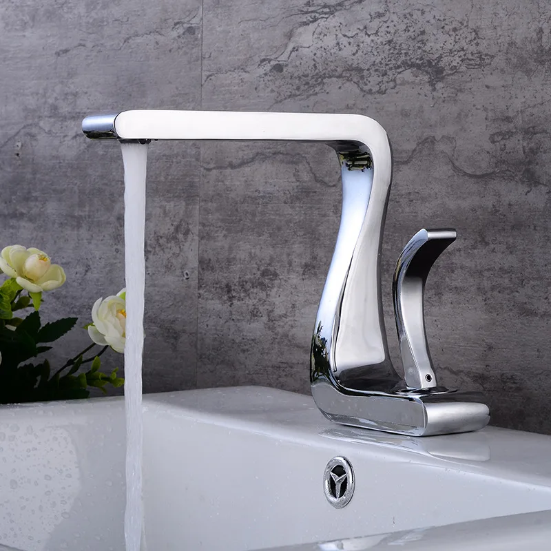 Creative Luxury Waterfall Art Basin Faucet Cold Heat Single Hole Brass Bathroom Lavatory Wash Hand Basin Tap