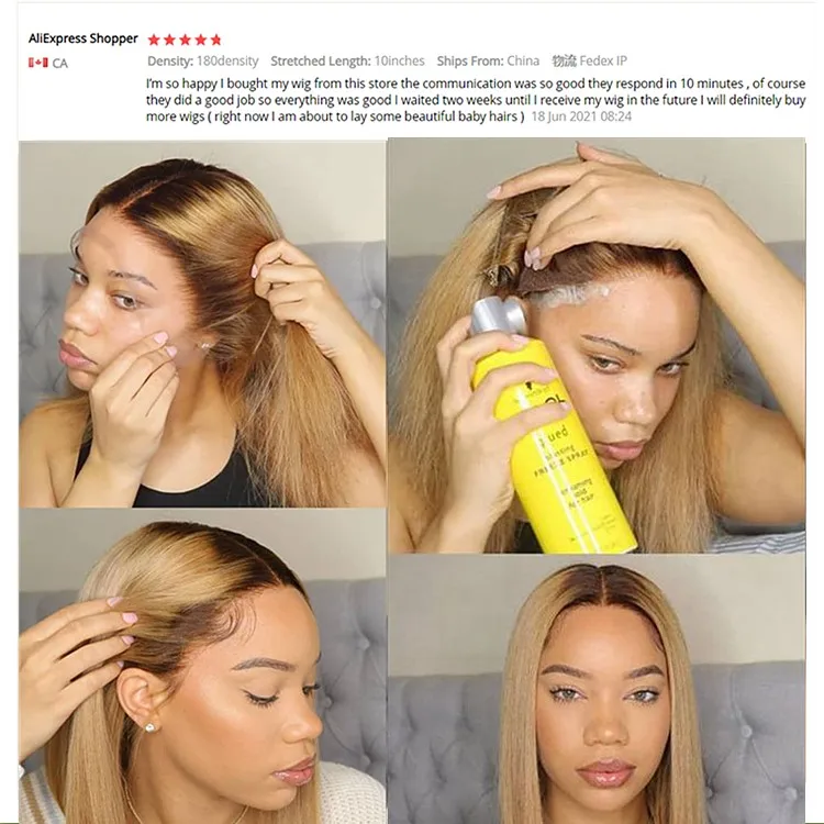 Cutical Aligned 1B 27 Bob Full Lace Wig,Short Ombre Colored Full Lace Wig,Glueless #27 Honey Blonde Full Lace Human Hair Wig
