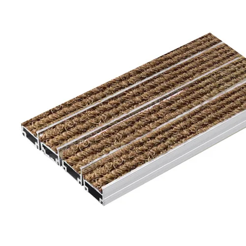 Recessed commercial dirt trap aluminum entrance floor mat with carpet stripes insert