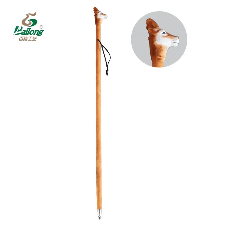 15 years factory outdoor hiking pole animal head wooden walking stick
