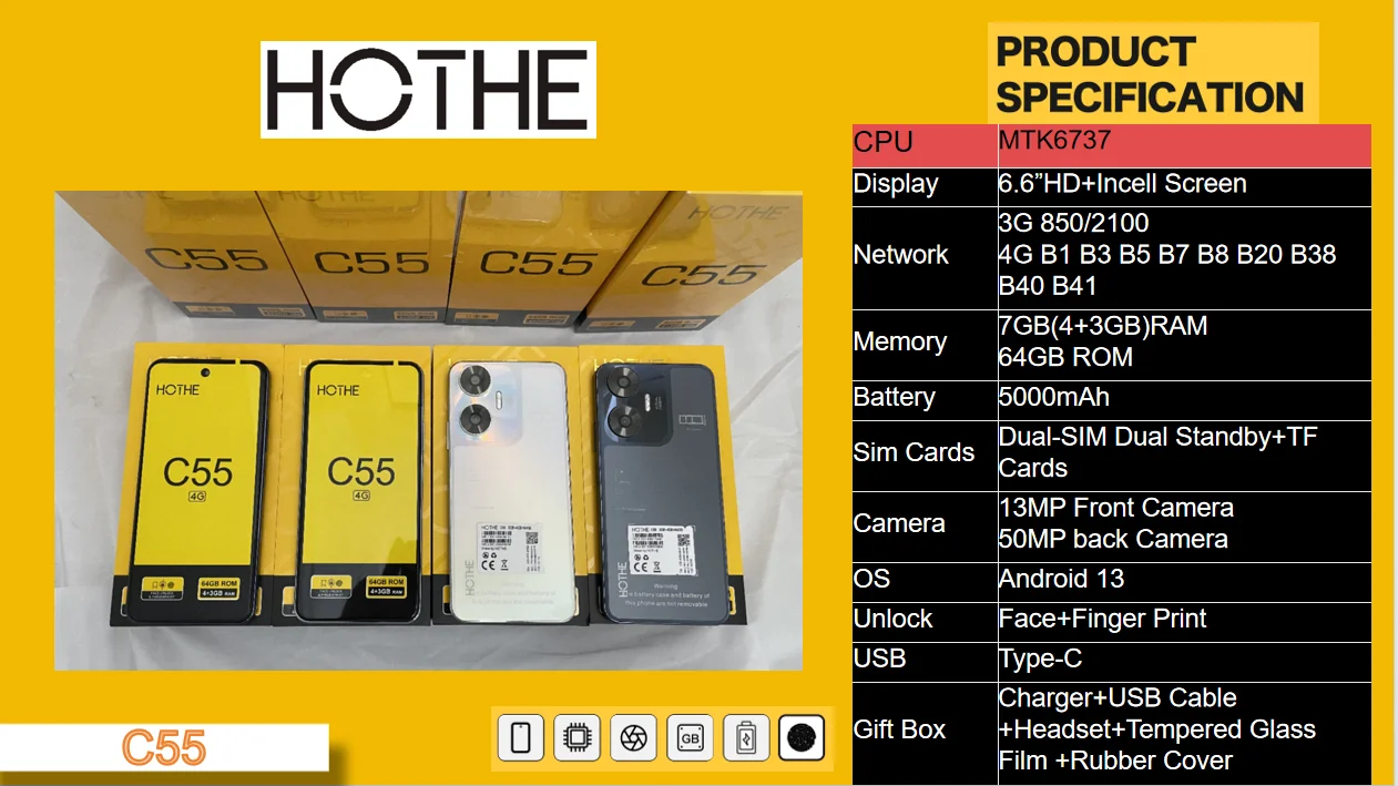 HOTHE Brand smartphone mobile on installment nothing phone 2 tecno camon 15 android car C55