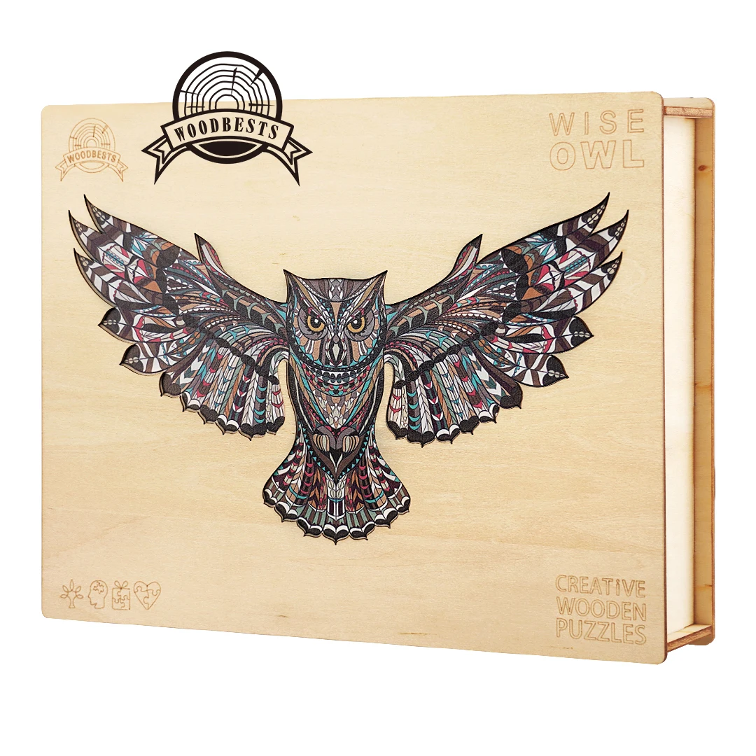 371pcs Cube shape  jigsaw custom puzzle 3D WISE OWL wooden puzzle kids wooden 3d puzzle jigsaw