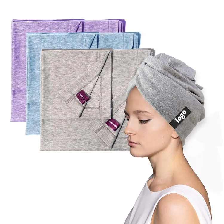 OEM/ODM custom logo Large cotton T Shirt Hair Towel Microfiber Hair Wrap Towel turban For Women curly hair