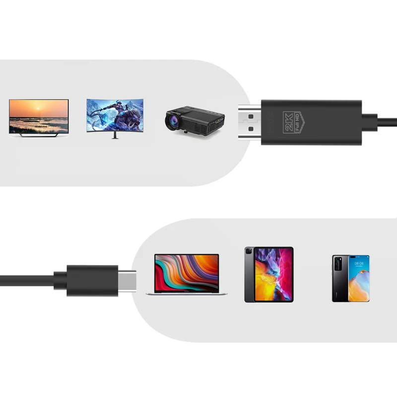 Premium Quality 1.8M USB C to HD MI Converter 2K 60Hz Adapter for Macbook Huawei Laptop Type C to HD MI Cable