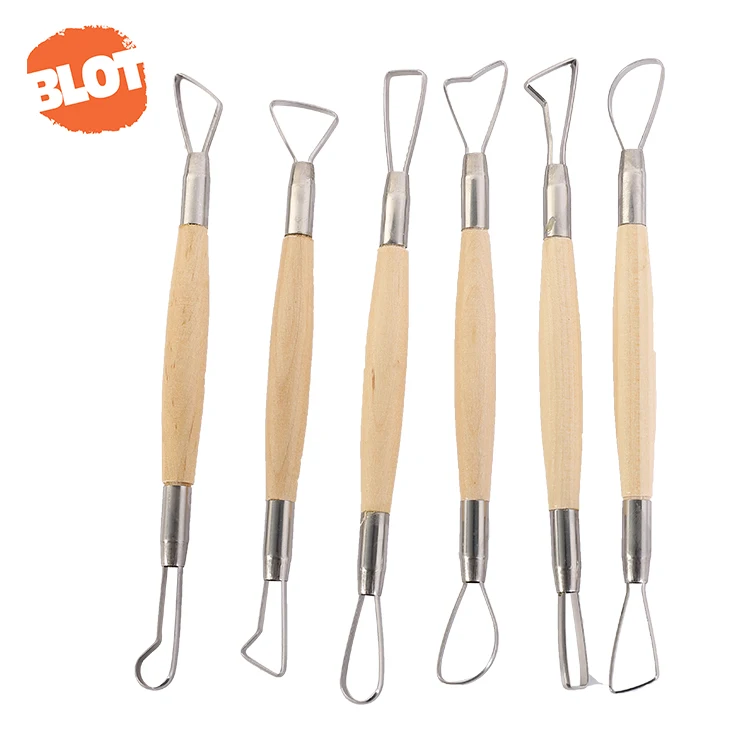BLOT JR2-1 Wooden Handle Stainless Loop Ribbon Clay Sculpting Tools Set
