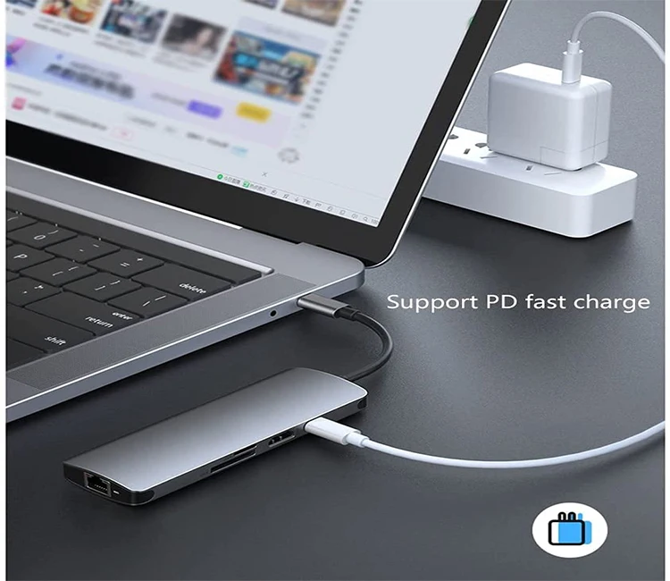 USB C концентратор 8 в 1 взаимный обмен данными между компьютером и периферийными устройствами док-станция с Ethernet HD + MI 3 USB3.0 SD/TF Card Reader устройство чтения карт USB-C PD