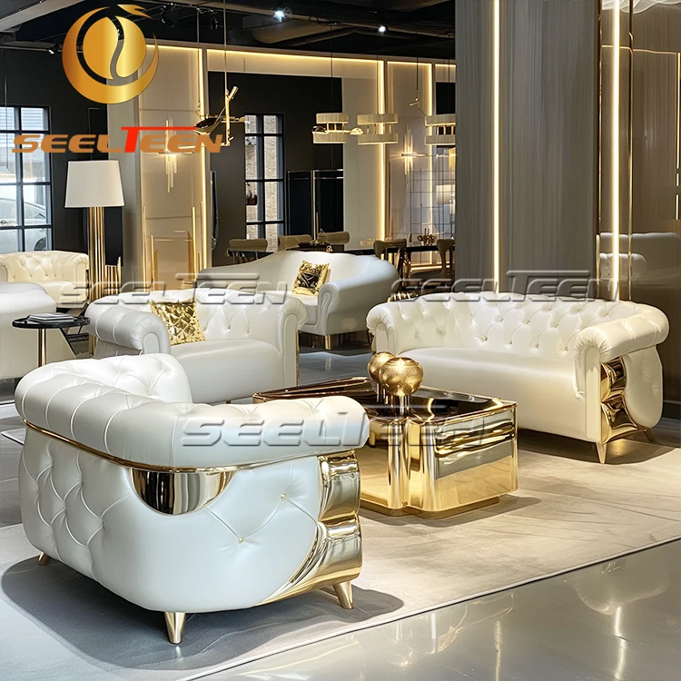 Furniture Living Room New Design Leather Sofa Set White