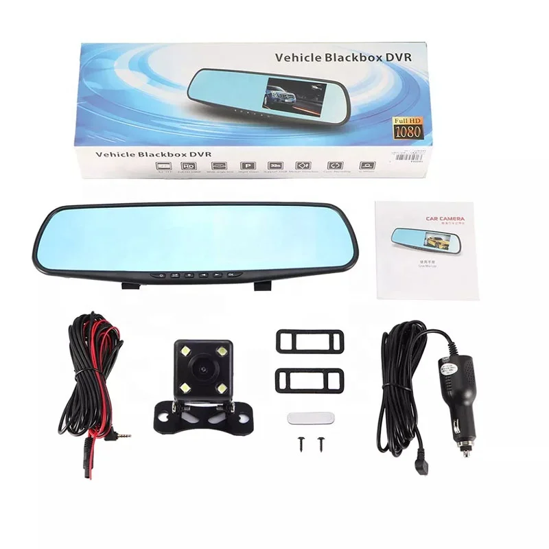 4.3' 2K Dual Camera front and rear DVR dash cam rearview Reverse  G-sensor Mirror 1080P Car Dash Cam Car Black Box for cars