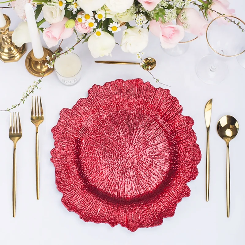 wavy plastic purple pink rose gold beaded white black charger plates new wedding and restaurant decoration charger plate wedding