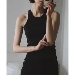 Summer Hot Sale Minimalist Style Basic Ribbed Knit Solid Color Sleeveless Women  Casual Tank Top