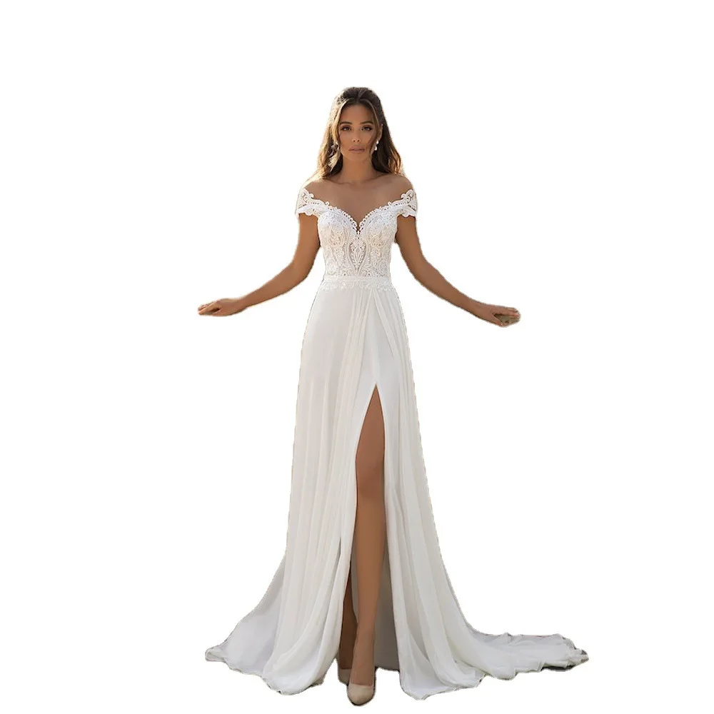 Simple Light Wedding Dress 2022 New Slit Slim One Shoulder Bridal Trailing Wedding Dress
