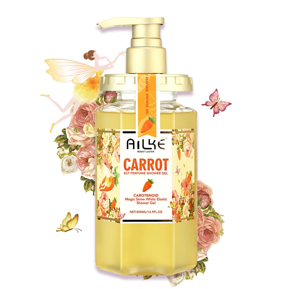 Осветляющий гель для тела oem глубокое очищение Освежающая жидкость морковка Поворотный Белый гель для душа