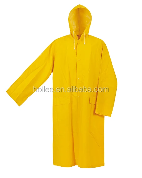 pvc raincoat Yellow water proof heavy duty rain coat for adults mens long raincoat polyester raincoat