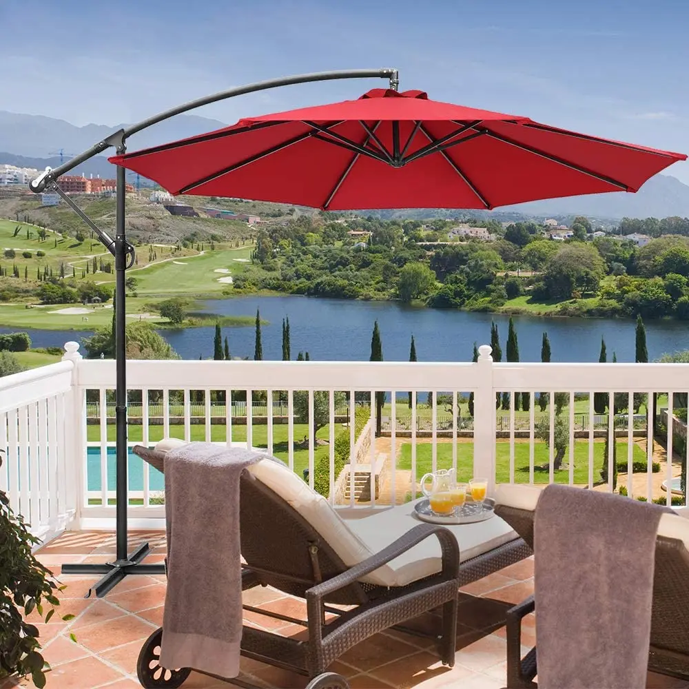 Outdoor heavy duty 2.7m hanging patio umbrella sun shade single roof parasol cafe hotel offset garden umbrella with crank