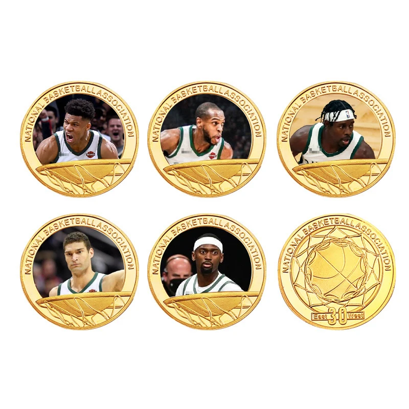 5 Pcs Gift Sport Basketball Player Star Commemorative Gold Coin Set With Case