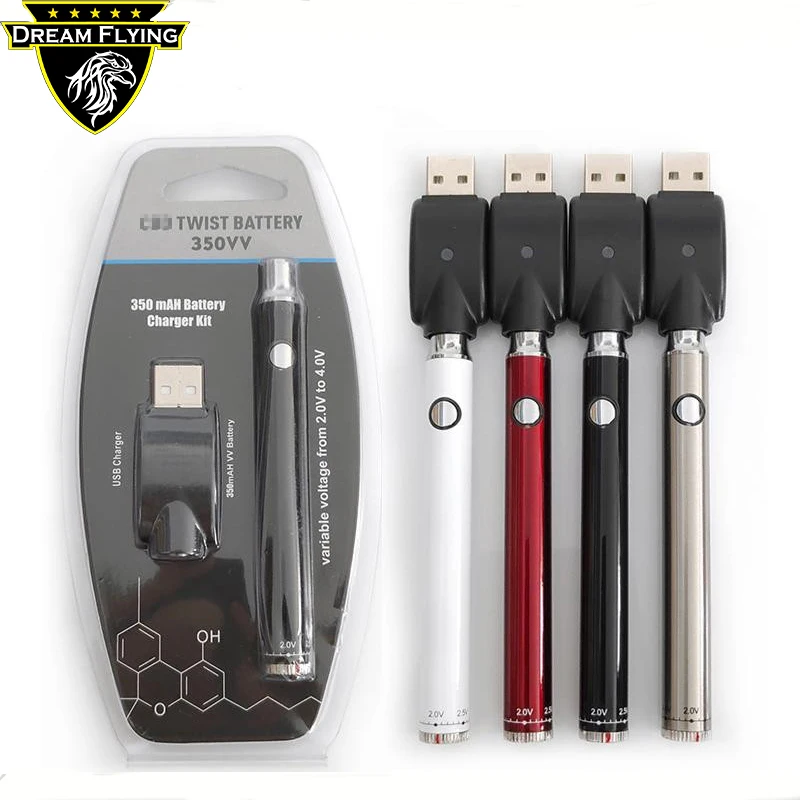
 2019 новый дизайн 510 нить переменного напряжения 350 мАч cbd vape pen Twist батарея  