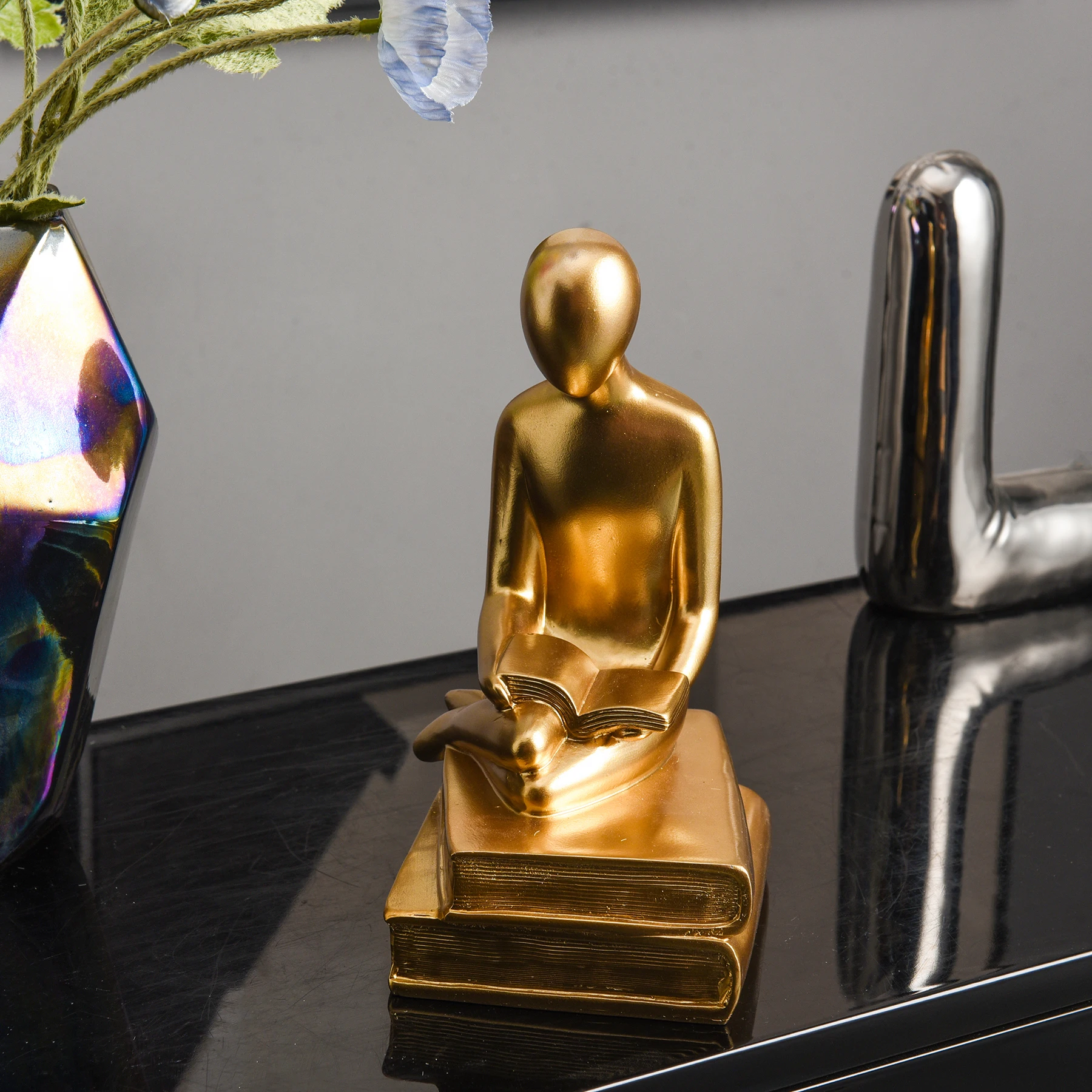 Quowiit Art Gift Home Modern Thinker statue sitting on book  Living Room Item Object Abstract Statue Decor