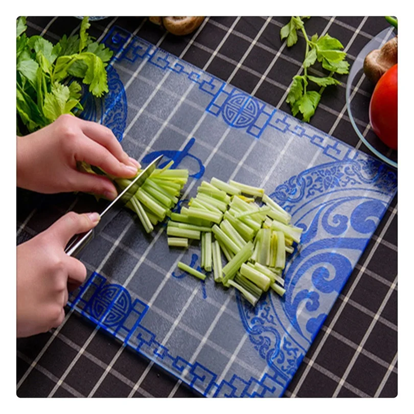 Легкая в чистке и Гигиеничная цветная шелковая трафаретная печатная стеклянная разделочная доска для овощей | Разделочная доска