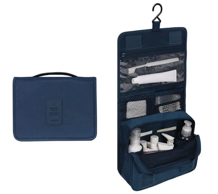 Bathroom Blue Polyester Womens Toilet Blue Small Travel Roll Up Toiletry Insulated Hanger Makeup Brush Belt Pouch Bag