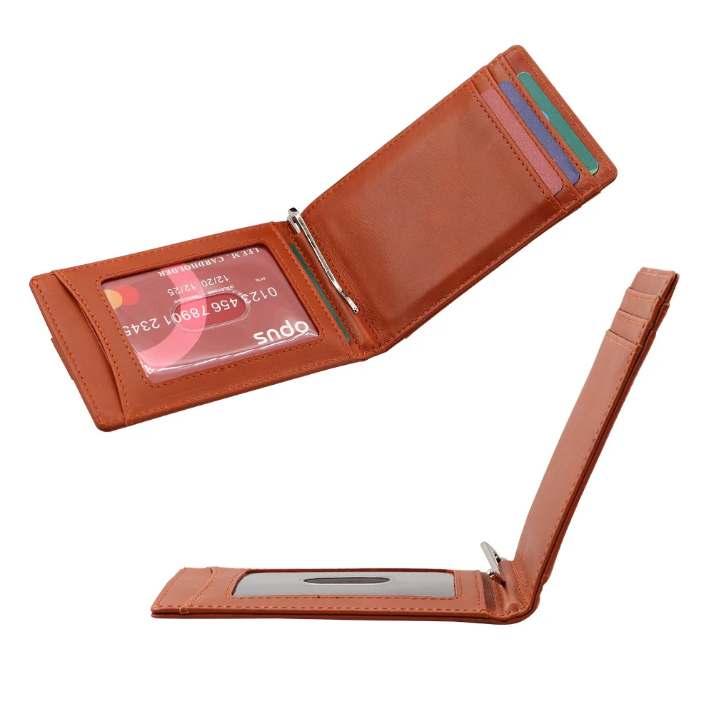 Durable Man Leather Wallet Money Clip Rfid Blocking Leather Money Clip Wallet For Mens