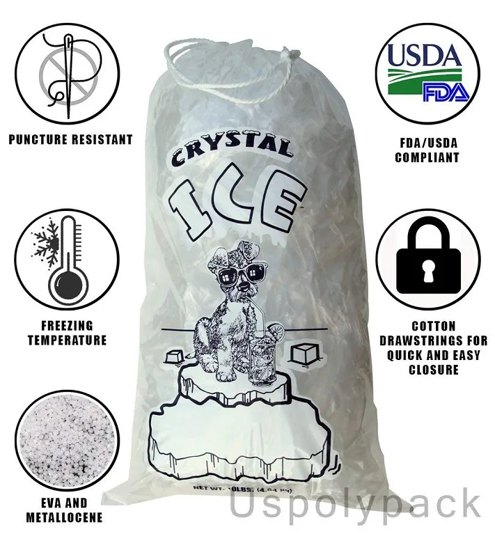 Пластиковые пакеты для льда 8 фунтов 10 11X19 дюймов с закрученным завязкой на шнурке прочный мешок кулеров