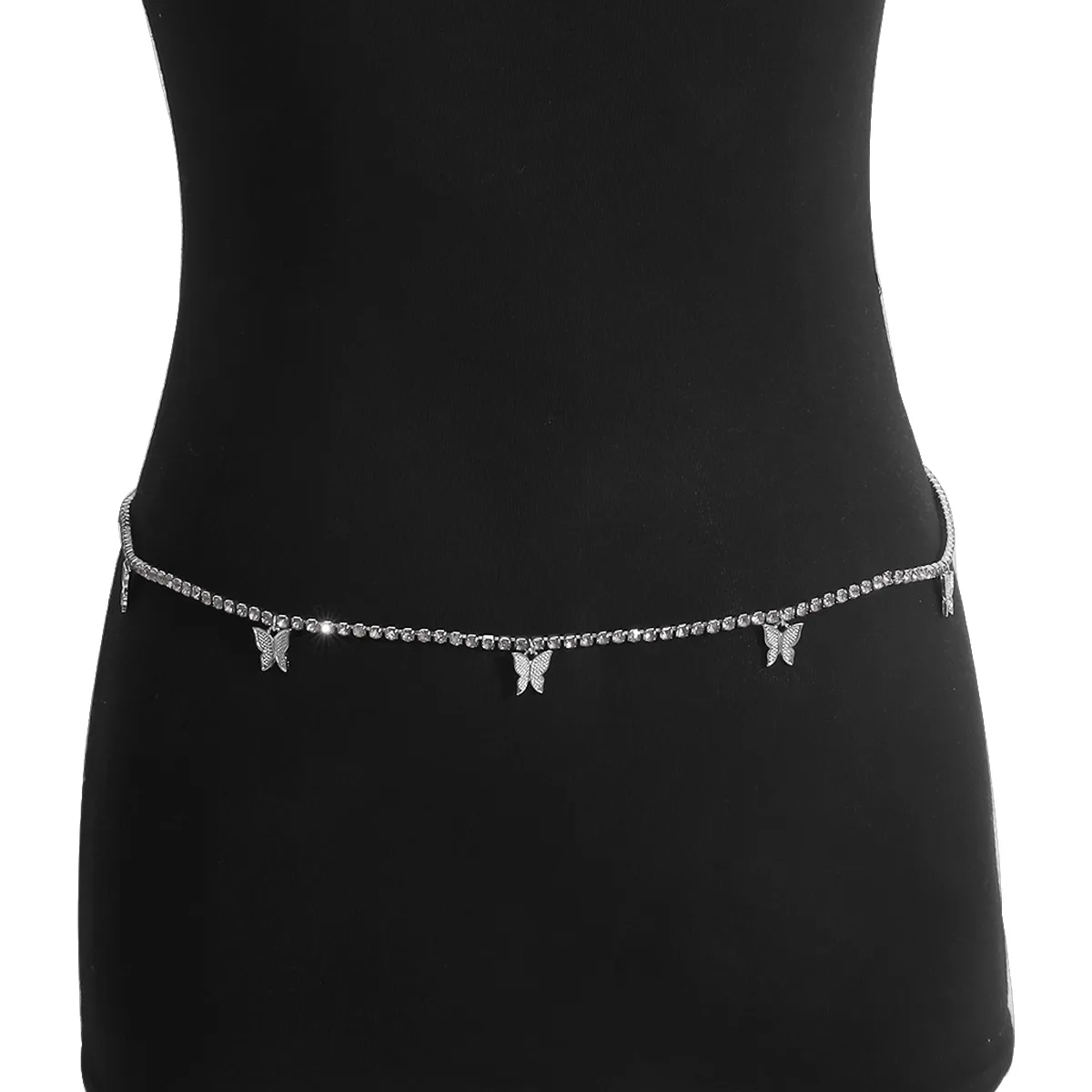  2021 trendy Personalized women Crystal Waist Chain gold silver rhinestone Butterfly belly chain Body