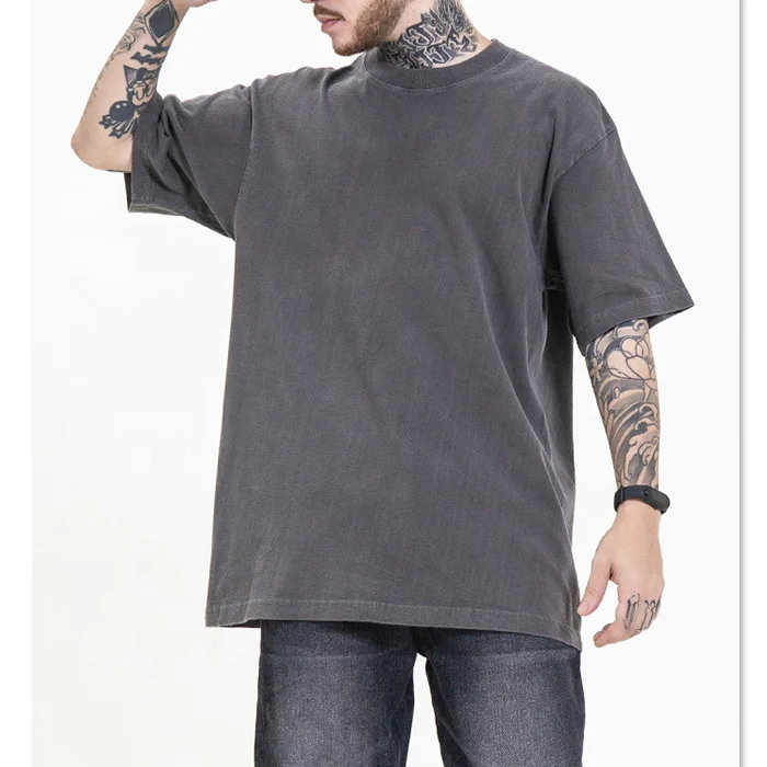 oem manufacturers custom high fashion streetwear t shirt 270gsm heavyweight short sleeve men washed vintage plain unisex tshirt