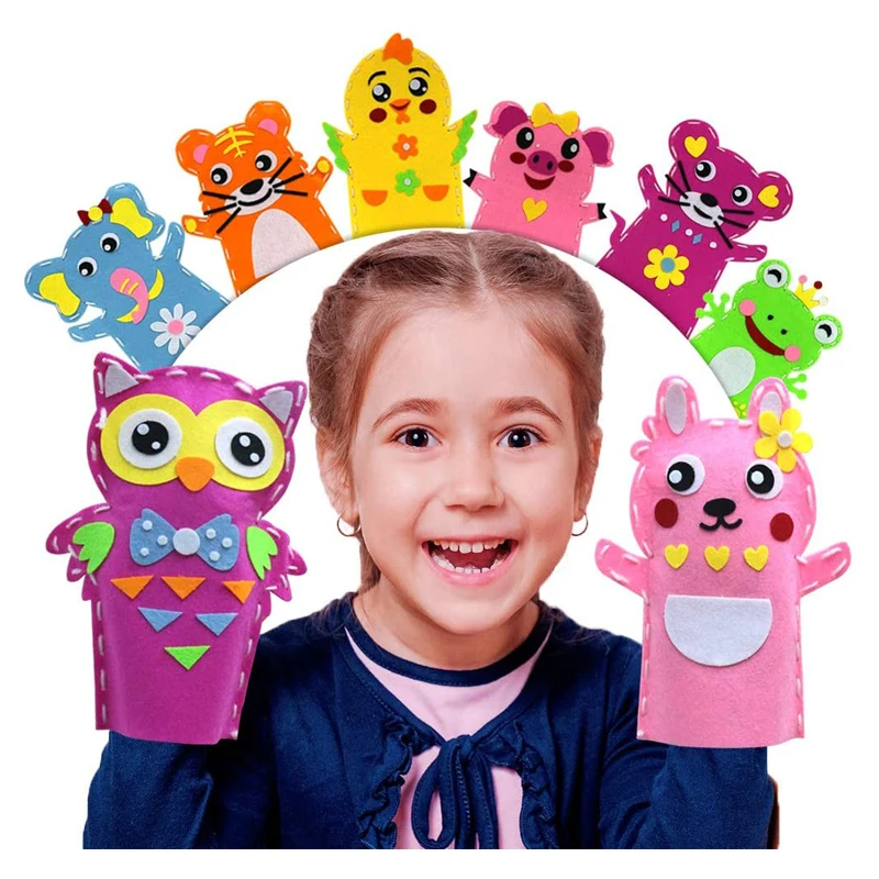 High Quality sewing cute animal felt hand puppets finger puppets