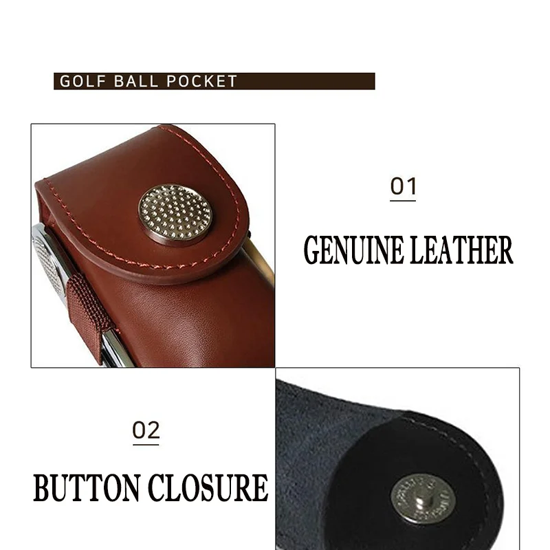 PU Leather Golf Ball Pouch Bag Holder Cover Waist Belt Storage Pocket with 3 Tees 1 Golf Divot Repair Tool Set