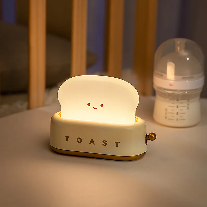 ICARER FAMILY Modern Mini LED Toaster Night Light Rechargeable Silicone Lamp for Bedroom