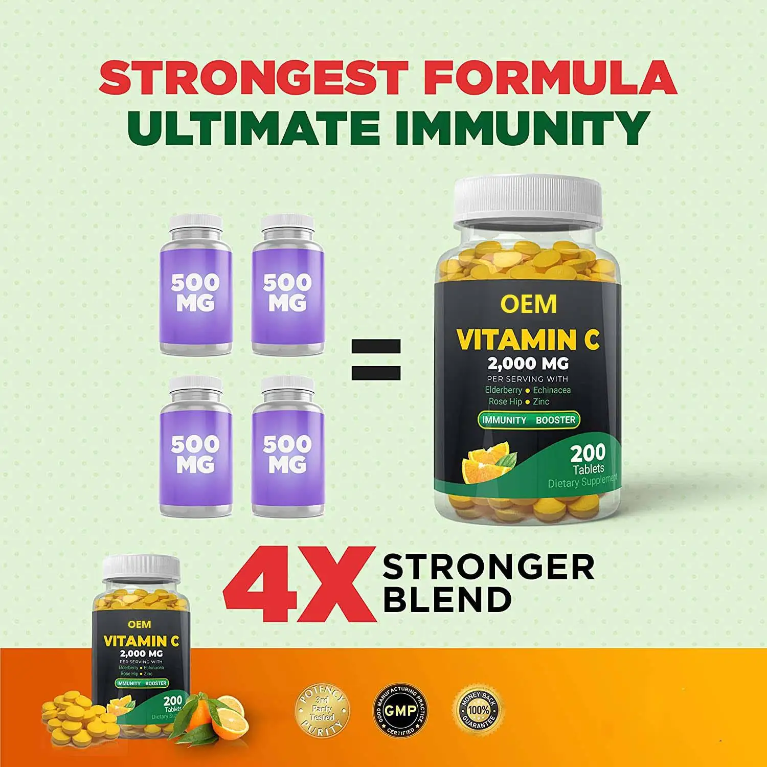 Hot Sale Oem All-Natural Support Elderberry Rose Hip Extract Vitamin C With Zinc Supplements Immune-Boosting Vitamin C Tablets