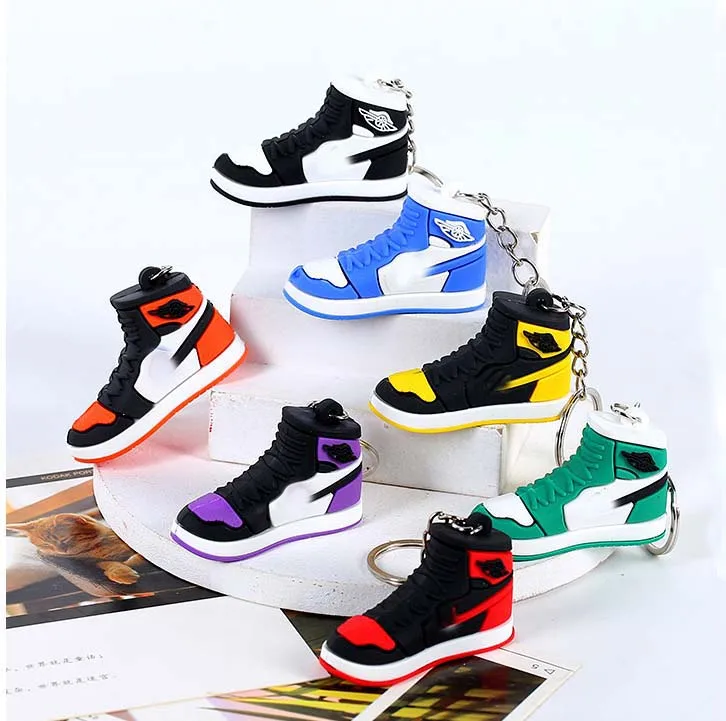 Wholesale 3D Brand Logo Mini AJ Sneakers Design Shoes Keychain Sport PVC Soft Basketball Shoes Keychain Pendant