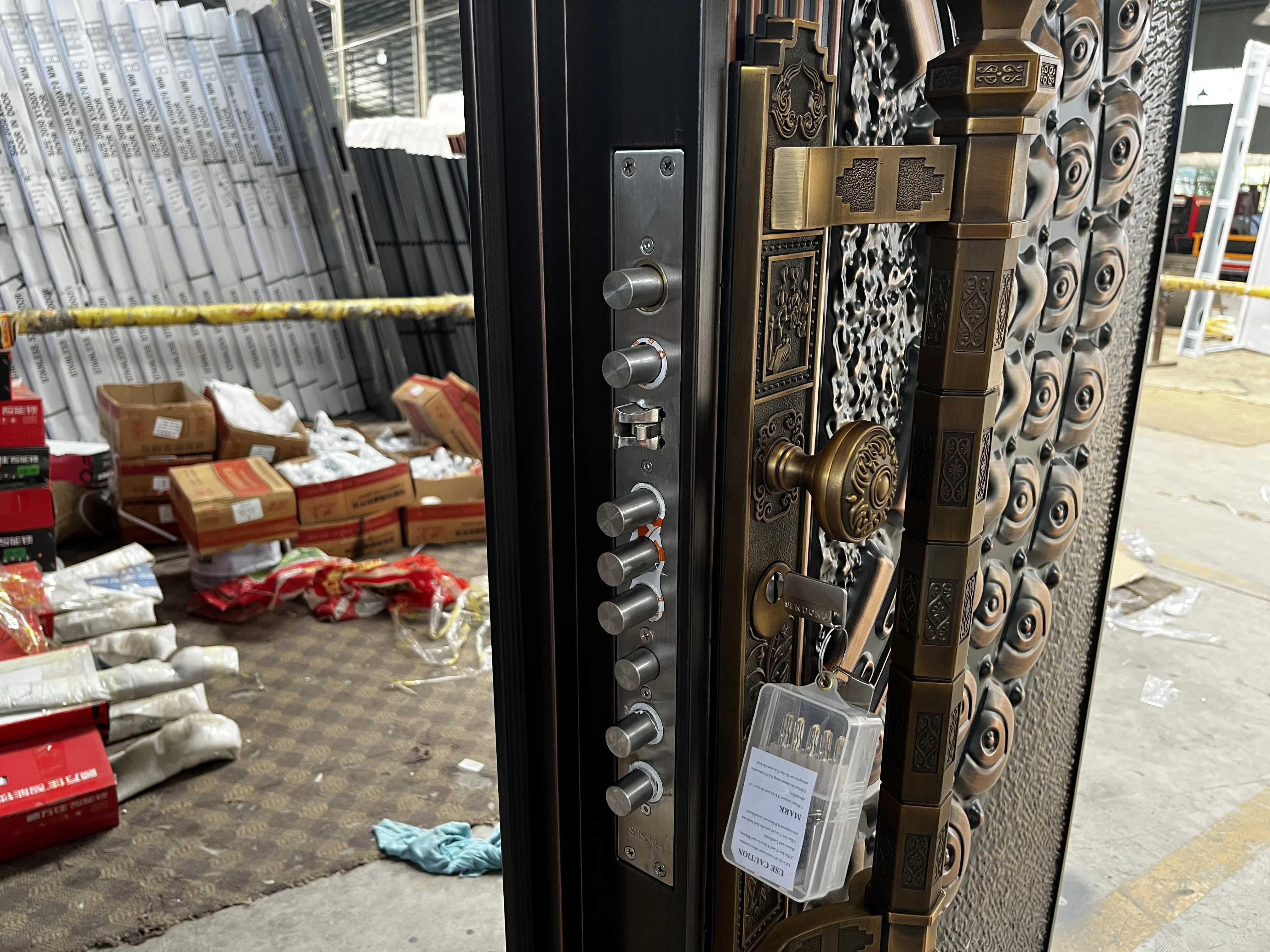 Luxury Design Embossed Customized Size Sun-protected Bronze Security Double Classic main Steel Front Door for Houses