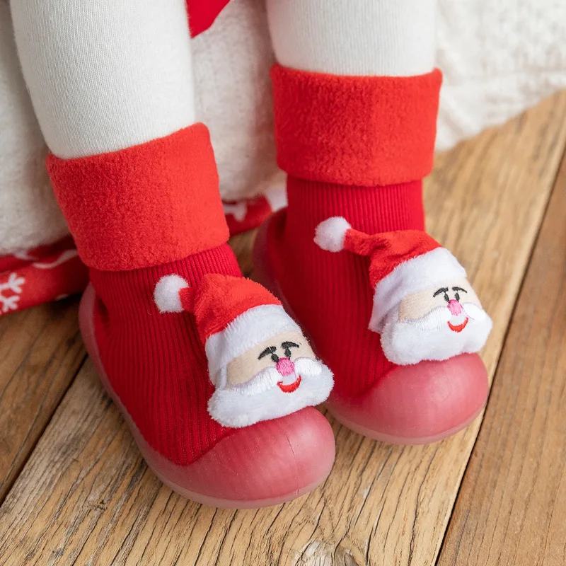 Ready To Ship Custom Snowman Baby Socks TPE Soles Non Slip Christmas Children Candy Designs Toddler Cute Socks Fitness Shoes