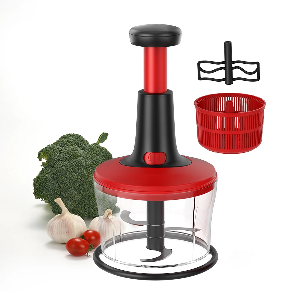 Kitchen Food Processor Manual Push Hand Press Vegetable Chopper Plastic Blade Meat Grinder Eco-friendly Onion Cutter
