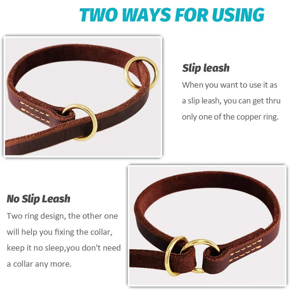 High Quality Leather Dog Slip Leash Collar, Multi-Function Pet Lead for Dogs