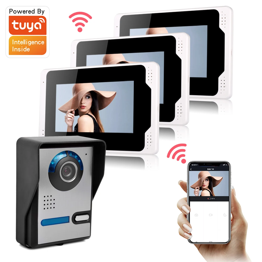 3 Indoor Monitor 1 Outdoor Camera Tuya Smart Video Door Intercom Phone Management Center Tuya Video Door Phone