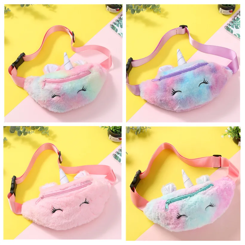 2022 Newest Cartoon Unicorn Plush Waist Bag Girls Soft Cartoon Bags For Children