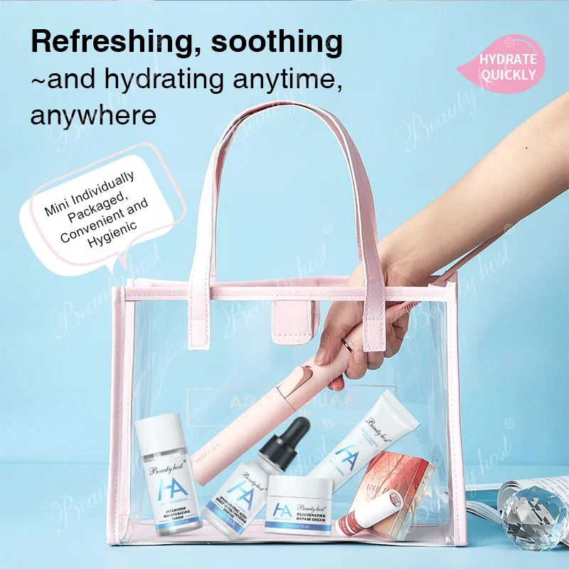 Hyaluronic Acid 4PCS Face Cleanser Toner Serum Cream Travel Kit Sodium Hyaluronate Face Care Skin Care Set