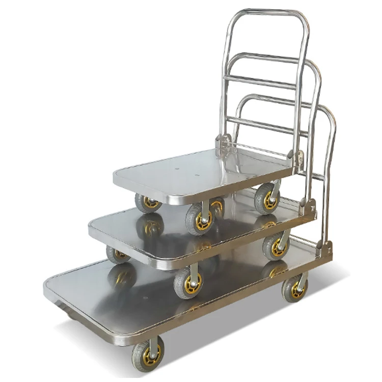 Custom wholesale high quality hand trolley Industrial stainless steel customized folding platform trolley