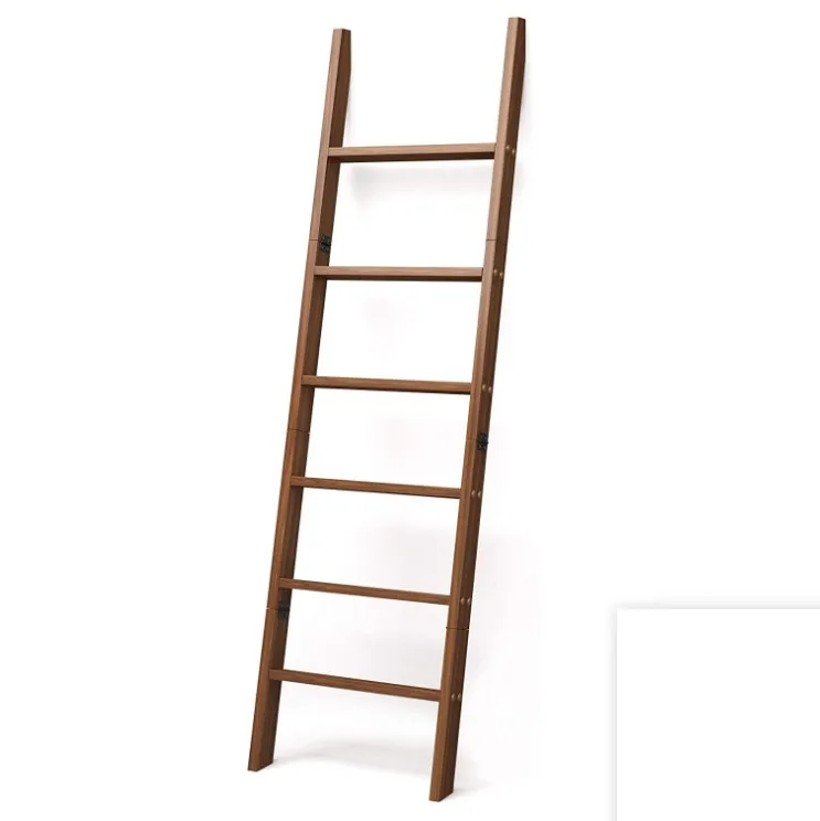 
6-Foot Leaning Blanket Storage Shelf Bamboo Wood Wall Ladder Towel Rack 