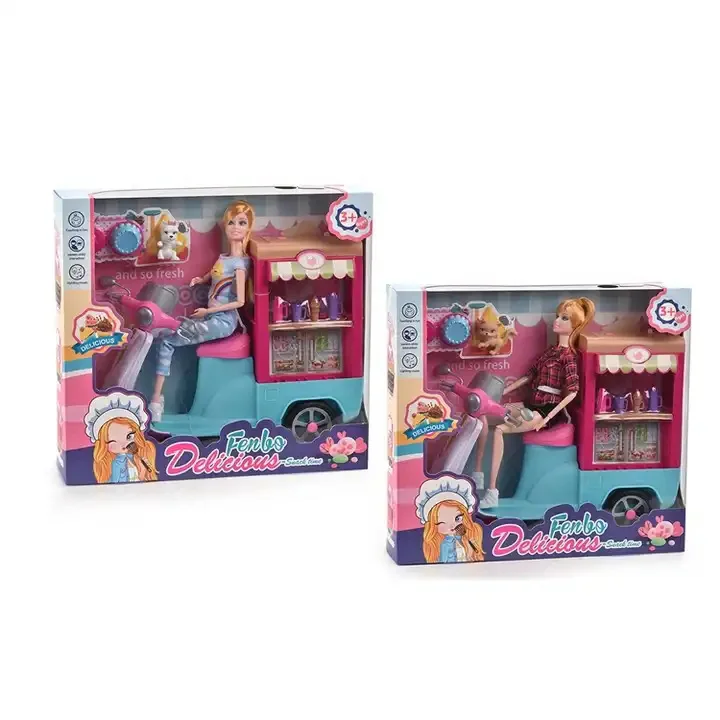 Cute And Fun Baby Delivery Dining Car Doll ,11.5 Inch Multi Jointed Doll With Bike