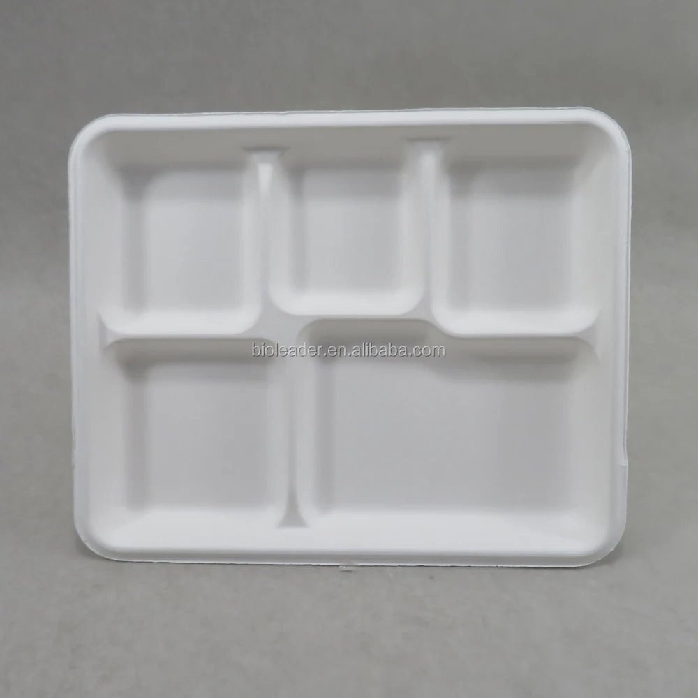 Biodegraded Disposable Sugarcane Bagasse 5 Compartment Food Tray