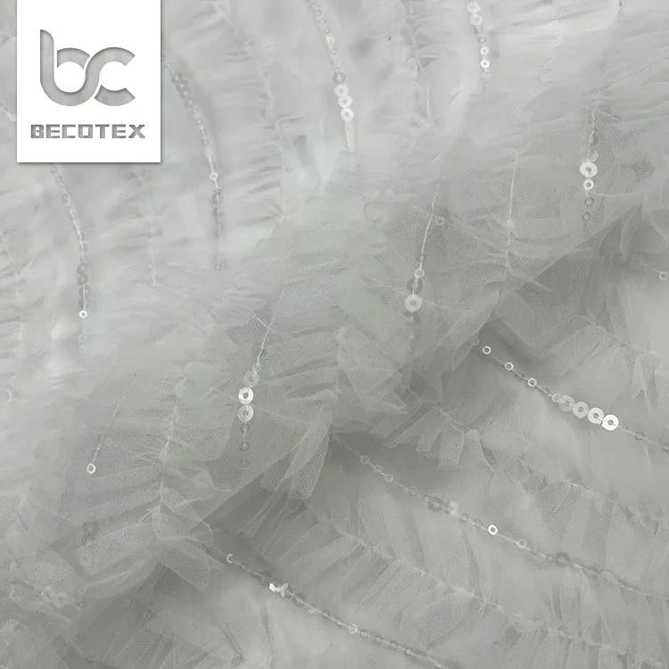 new sequins mesh embroidery wedding fabric 3d white lace embroidery tulle fabric wholesale