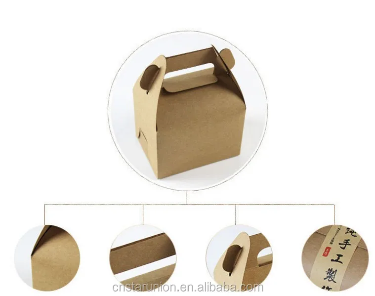 Wholesale Low Price disposable brown kraft paper container box take out food packaging box lunch box with handle Made in China