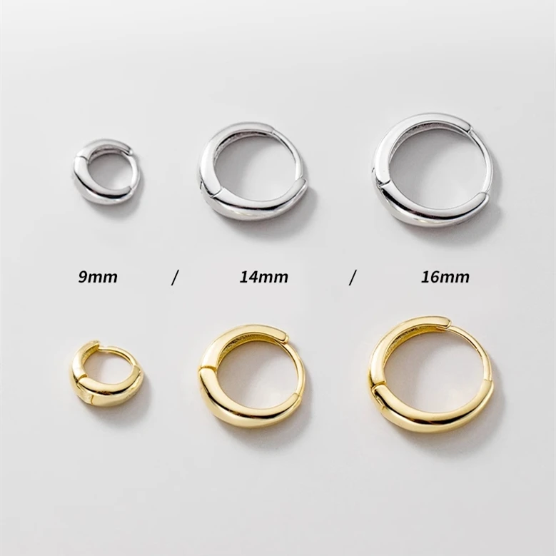 Daidan Gold Plated Hoop Earrings 18K High Polished Plain Silver Woman Clip On Hoop Wide Hoop Huggies Earrings