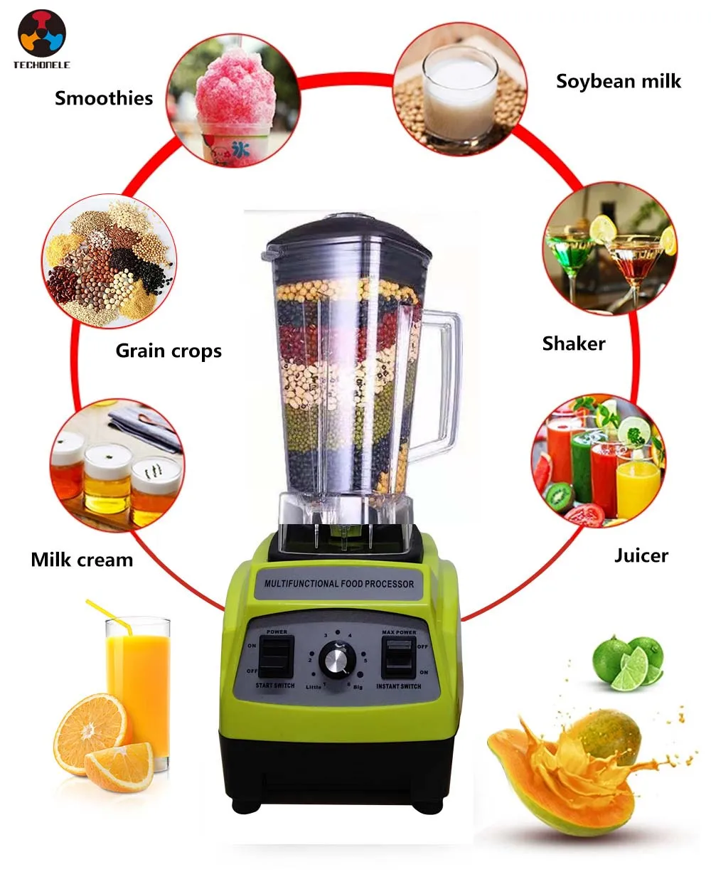 100% Pure Copper Motor Multifunctional Electric Blender Commercial Blenders Mixer Smoothie Fruit Mixer for Household and shop