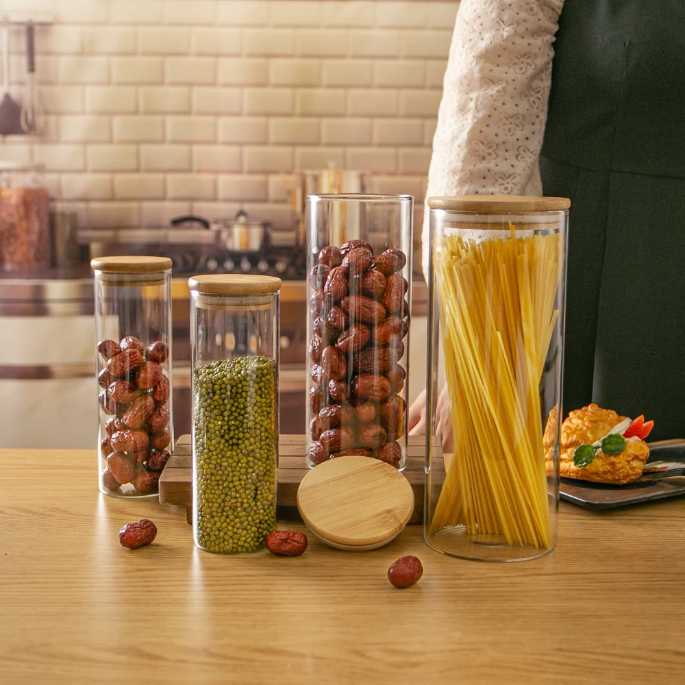 NOVARE various sizes glass storage jar with lids custom kitchen glass food storage container mason spice jar cookie candy jars